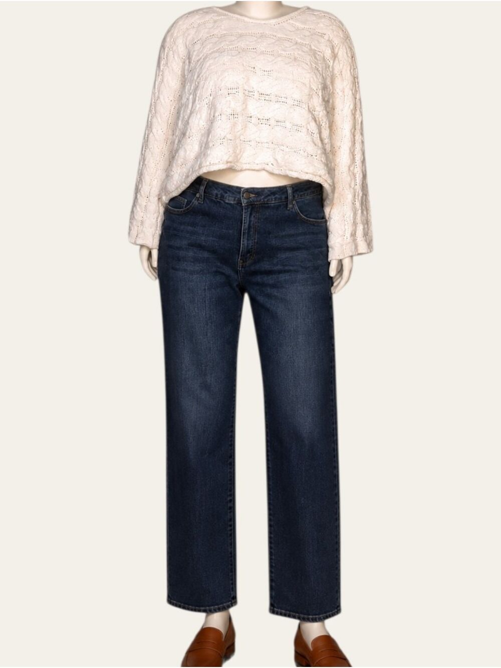 POL Cream Cropped Cable Knit Sweater Medium NWOT Oversized